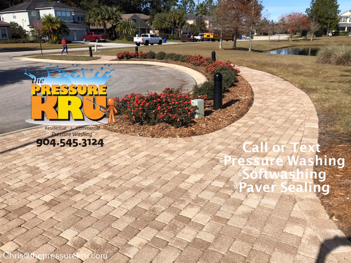 Surface cleaner used on paver driveway after pressure washing in Murabella.