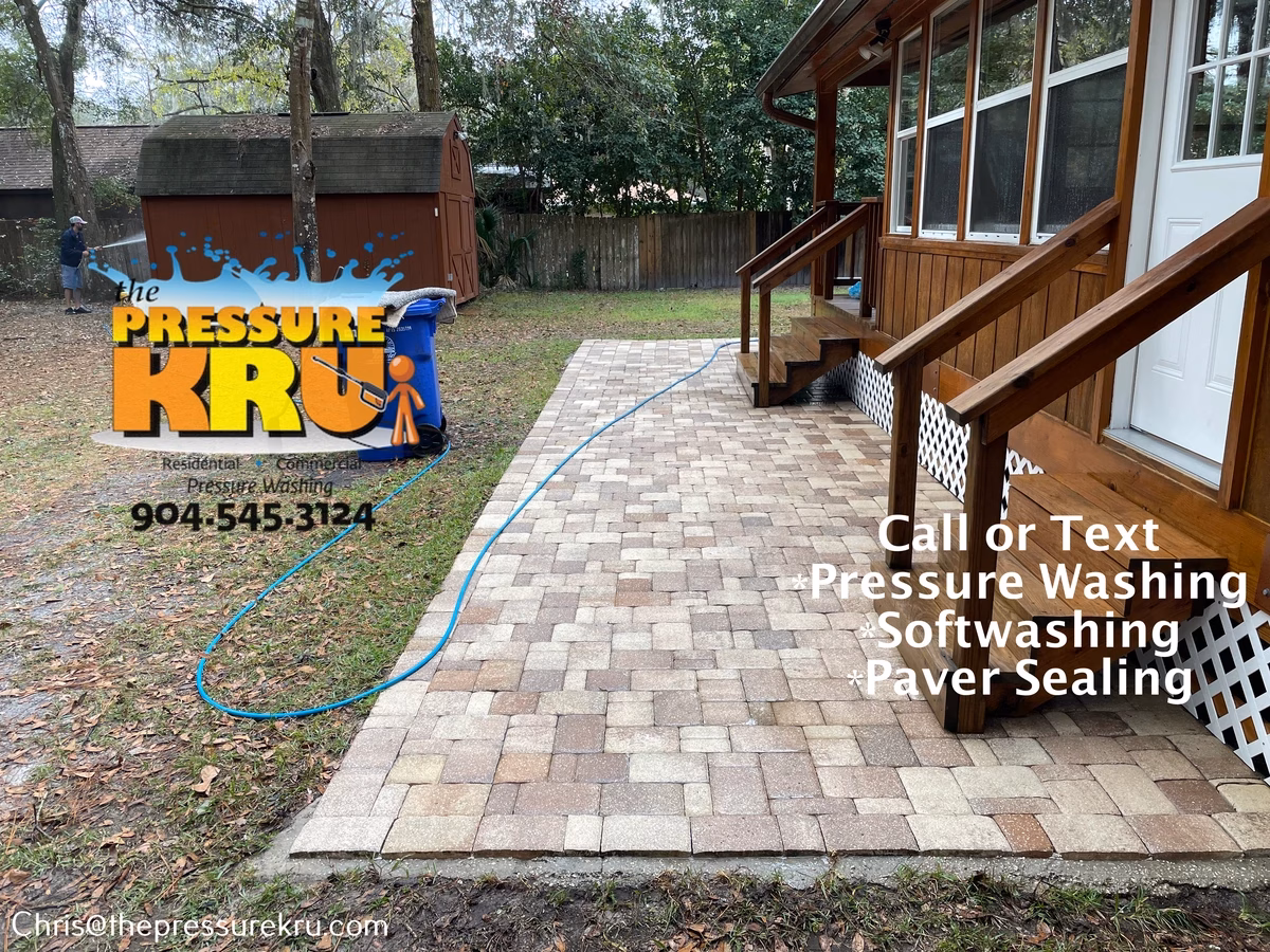 Residential paver patio cleaning in Durbin Crossing after.