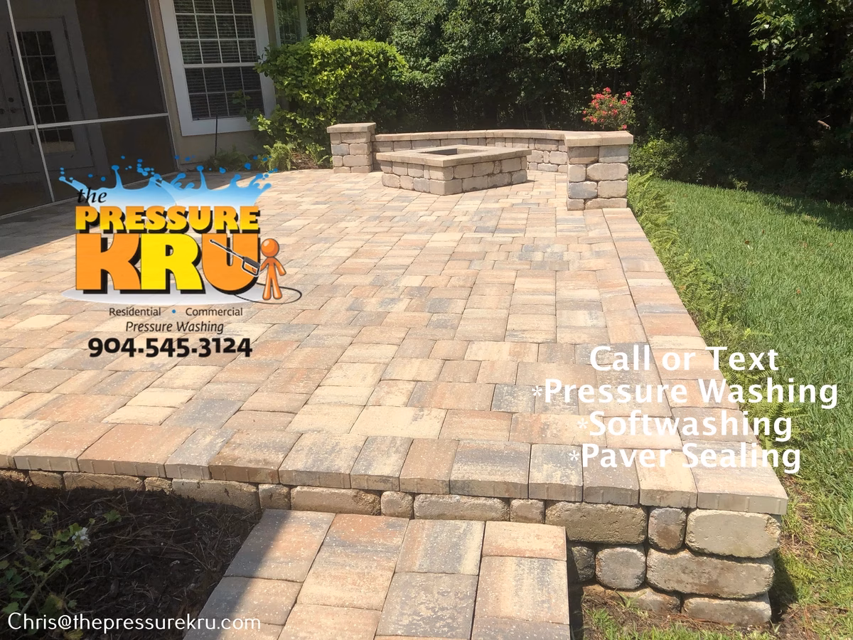 Pressure washing back yard paver patio in Aberdeen after.