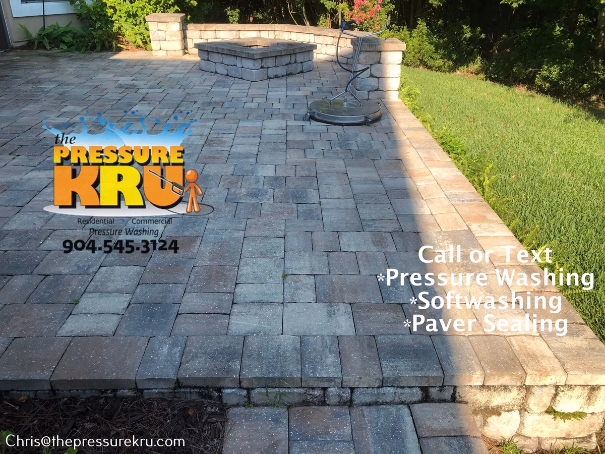 Pressure washing back yard paver patio in Aberdeen before.
