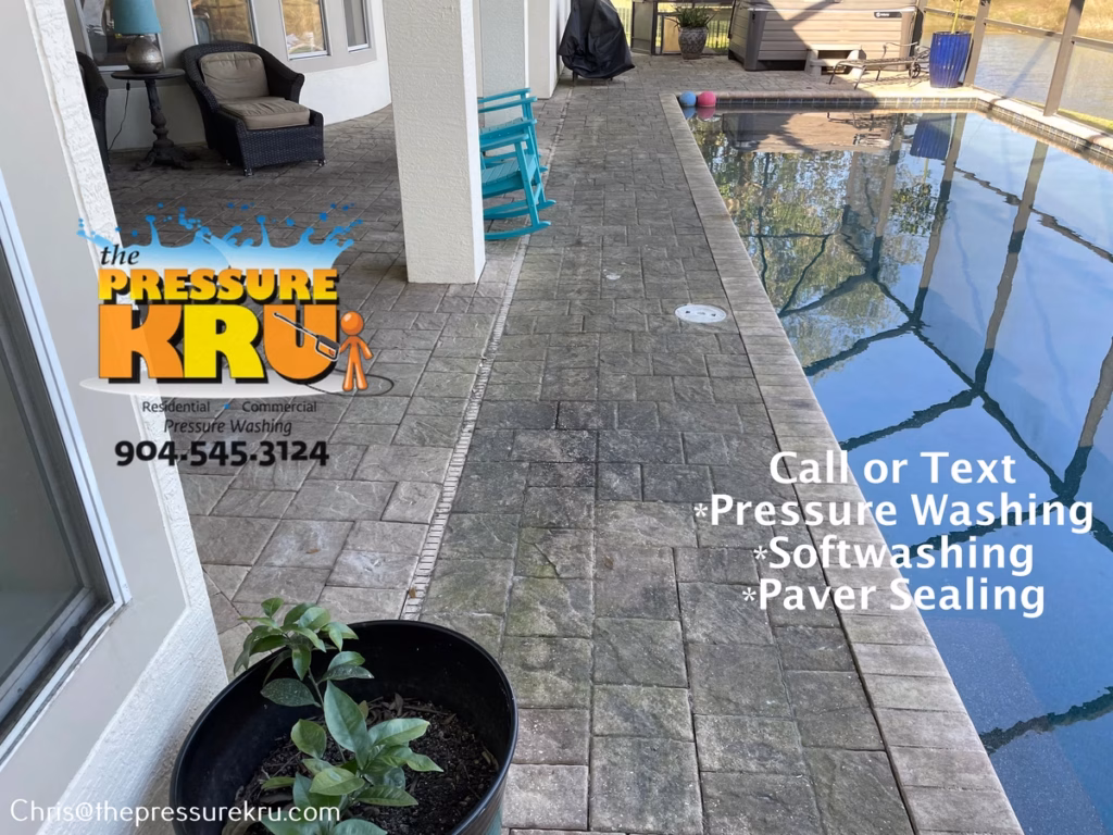 Pool deck pressure washing restored in Julington Creek Plantation before.
