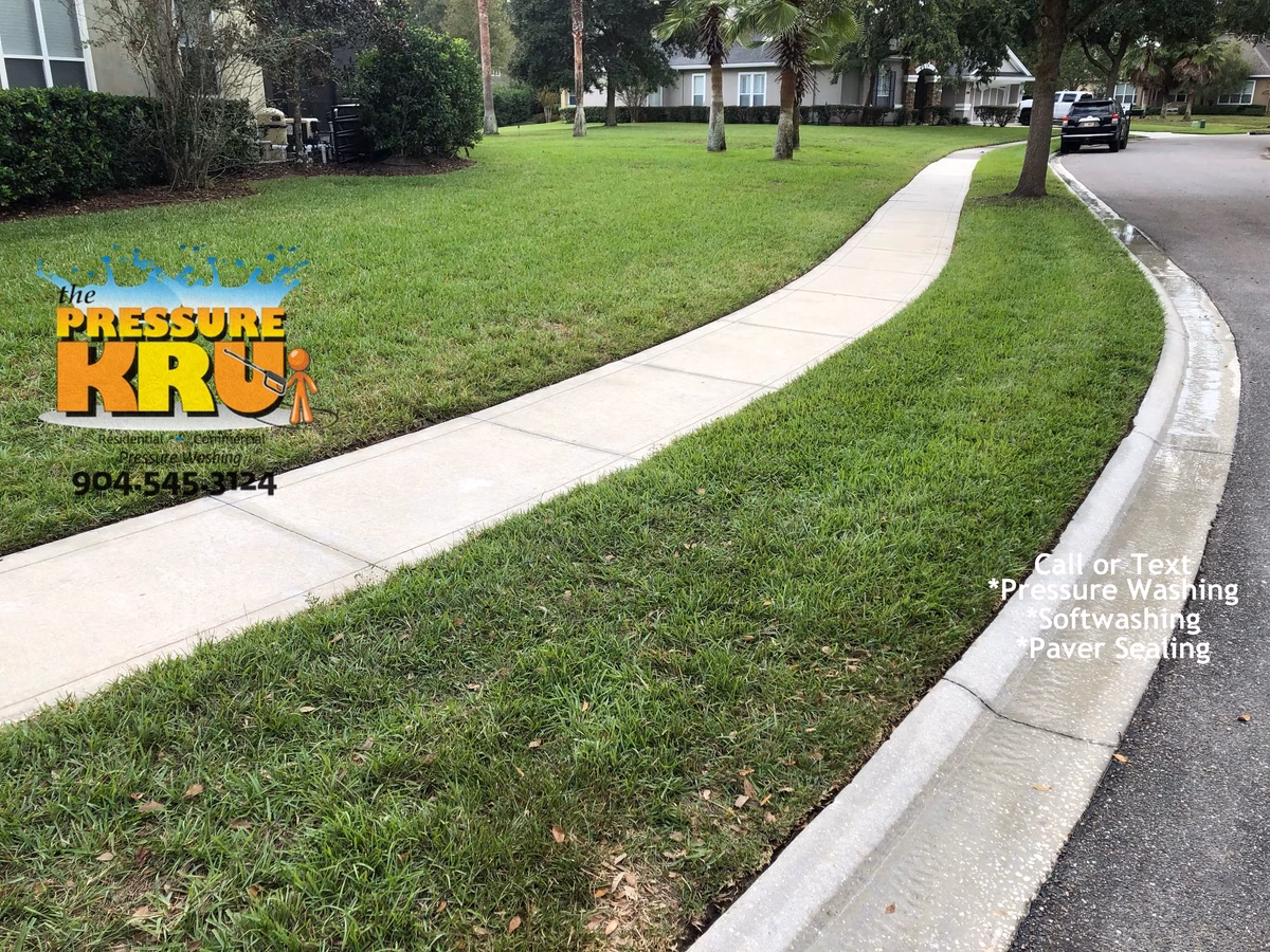 Dirty concrete curbs cleaned of mold and mildew in St. Johns, FL after