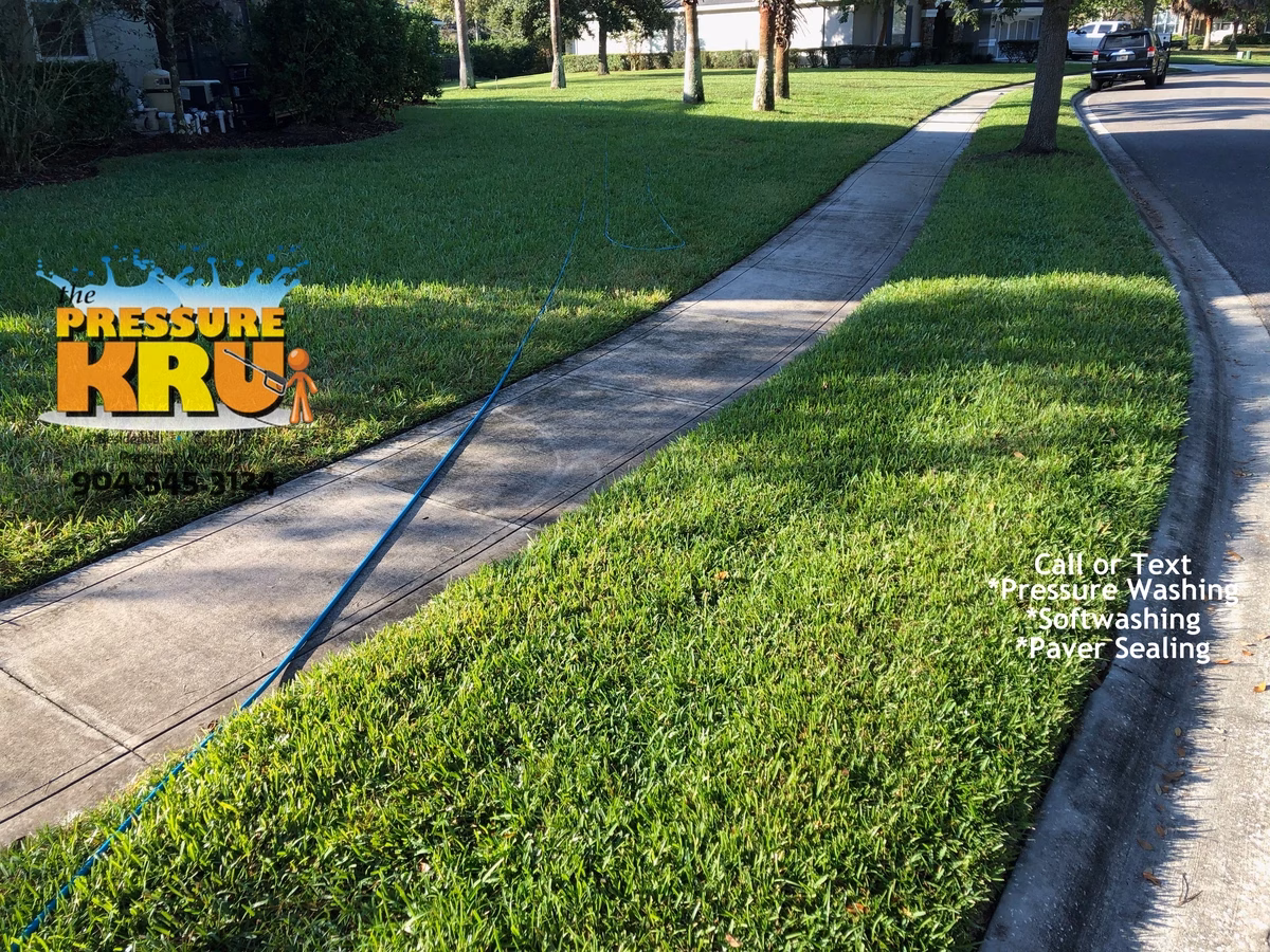 Dirty concrete curbs cleaned of mold and mildew in St. Johns, FL before