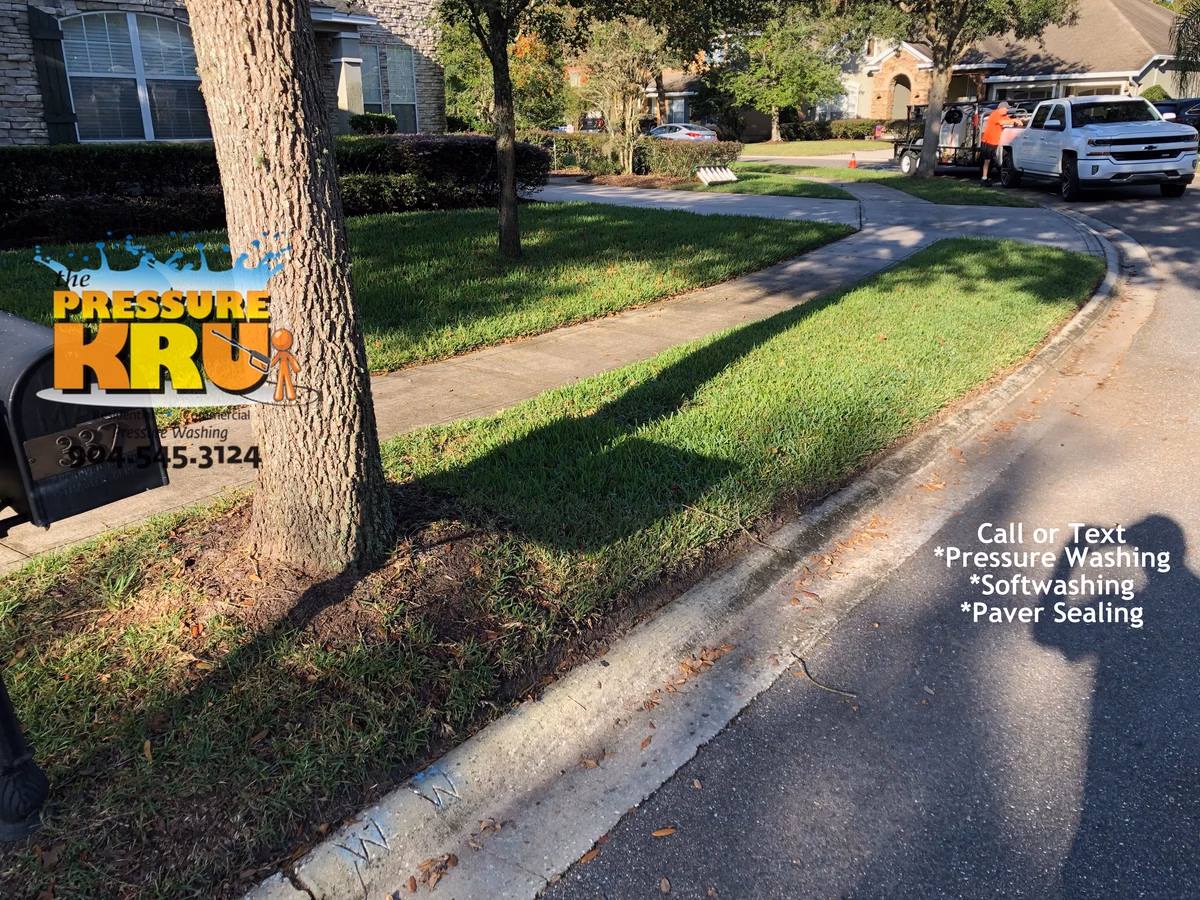 Concrete curb cleaning in St. Johns, FL before