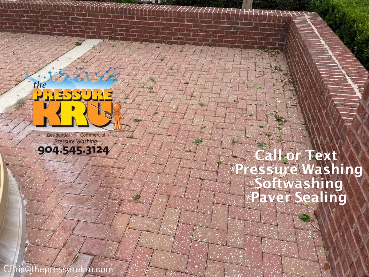 Professional paver patio cleaning in St. Johns, FL before.