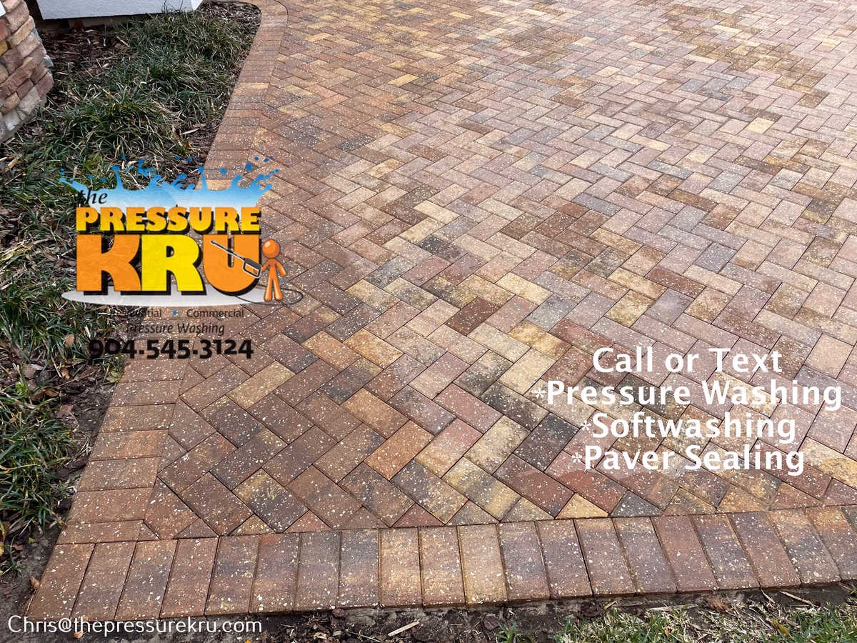 Paver driveway after pressure washing in Julington Creek Plantation.