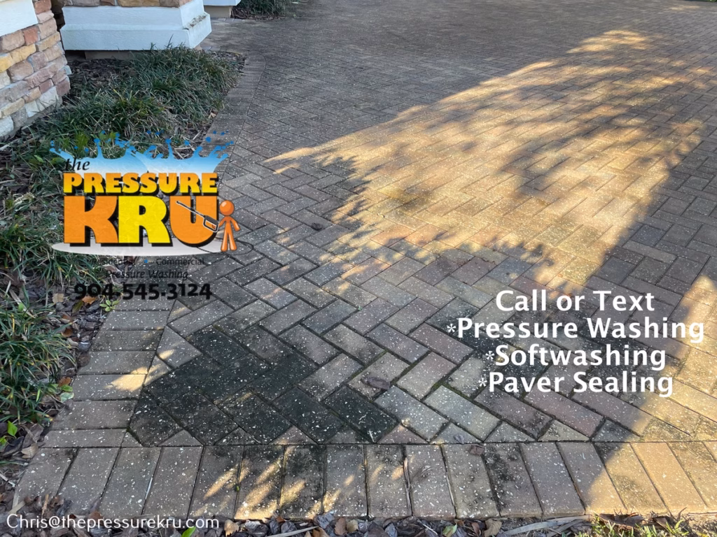 Paver driveway before pressure washing in Julington Creek Plantation.