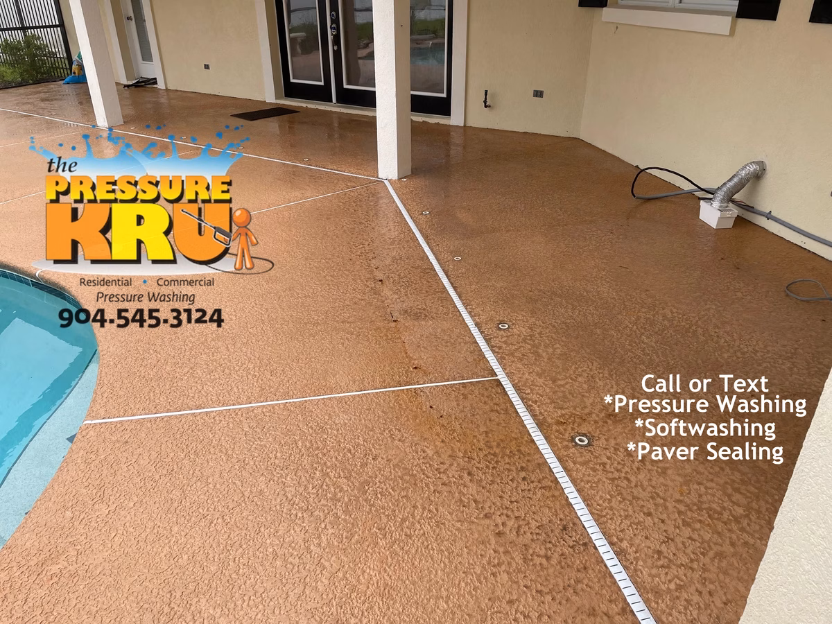 Professional painted pool deck pressure washing in Aberdeen after