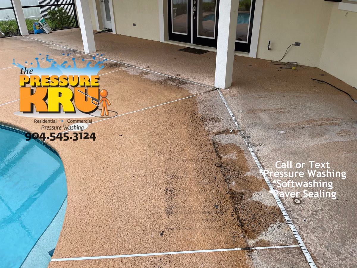 Professional painted pool deck pressure washing in Aberdeen before