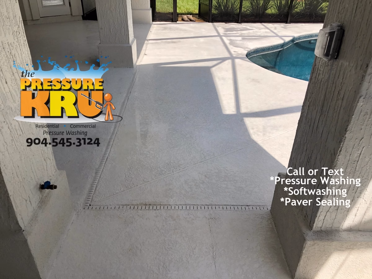 Professional painted pool deck pressure washing Julington Creek Plantation after