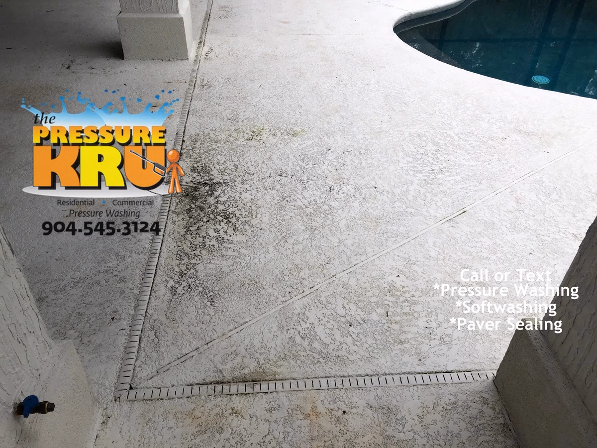 Professional painted pool deck pressure washing Julington Creek Plantation before